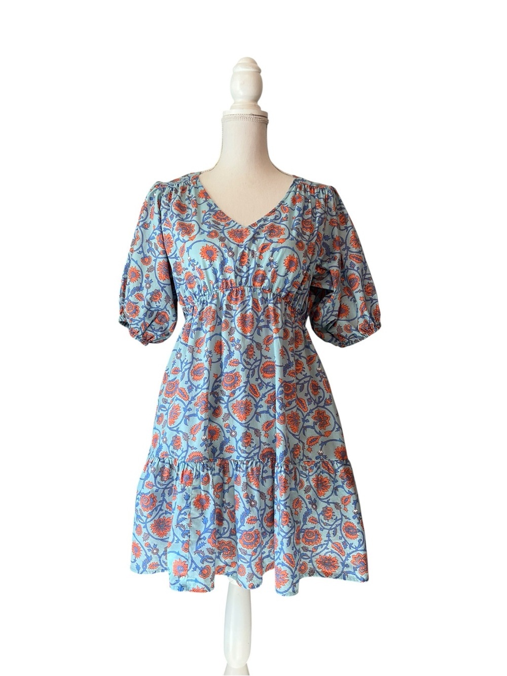 Sundry Light Blue Dress with Coral and Blue Floral Print Size 2